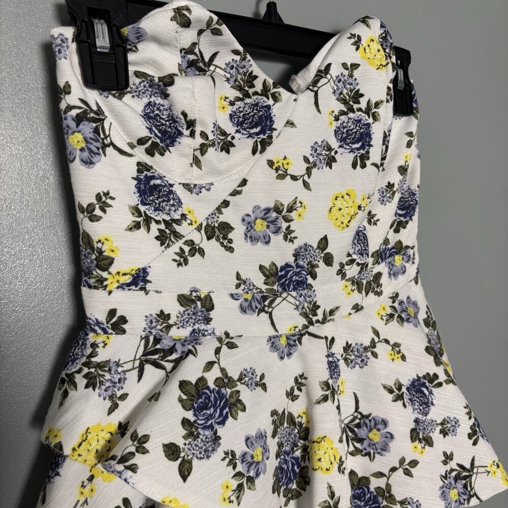 ASOS Women’s Blue Yellow Floral Peplum Wide Leg Jumpsuit Strapless Size 2 White - Picture 2 of 14